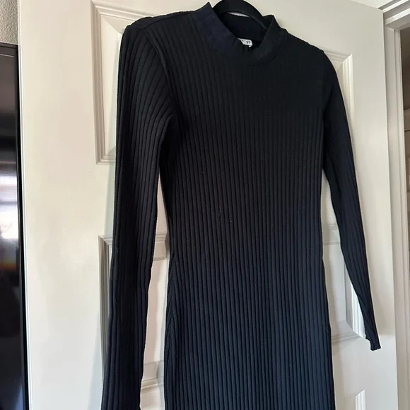 VINCE Ribbed Knit Midi Dress in Black - Picture 5 of 9
